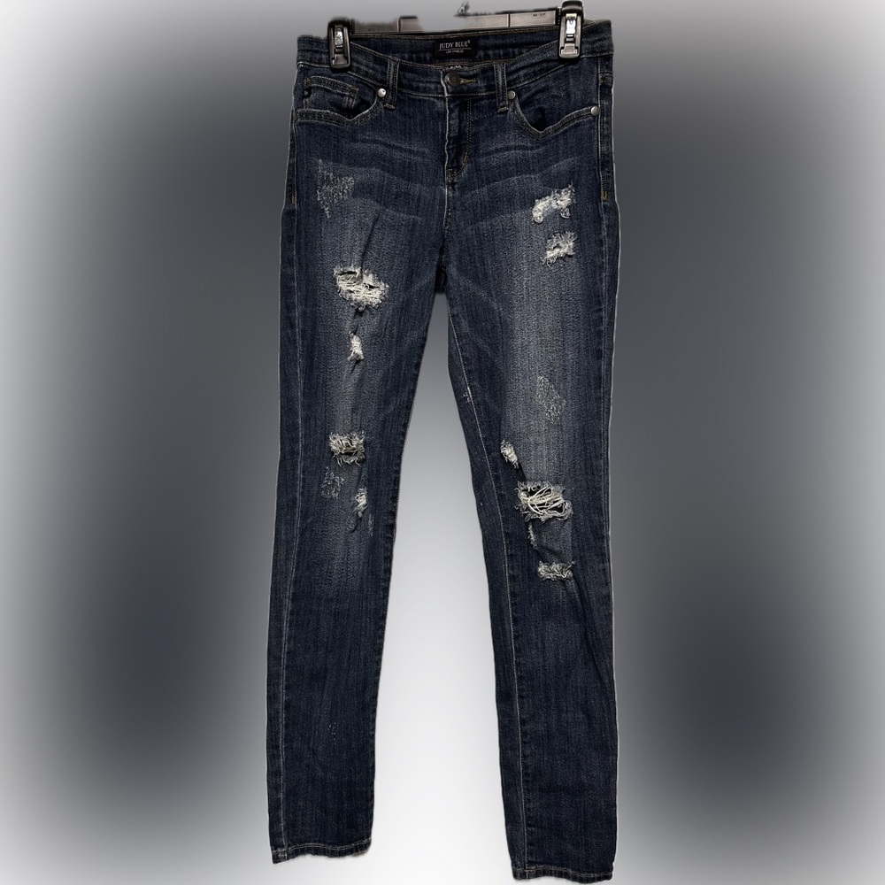 Judy Blue Dark Distressed Boyfriend Jeans - Size 9/29, Good Condition